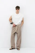 Oversize Linen Trousers with Belt Detail (Stone)