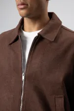 Oversize Fermuarlı Kaşe Ceket Kahve