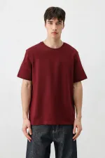 Kısa Kollu Boxy Fit Tişört Bordo