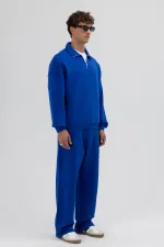 Oversize Fermuarlı Dik Yaka Sweatshirt Saks