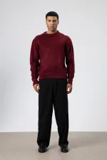 Oversize Yumuşak Dokulu Bisiklet Yaka Kazak Bordo