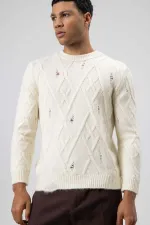 Pull oversize en maille à motifs, écru