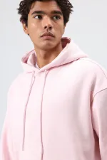 Basic Oversize Yıkamalı Hoodie Pembe