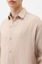 Chemise oversize beige en coton texturé