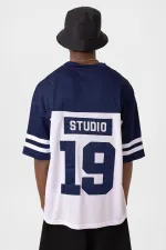 Baskılı Oversize Forma Tişört İndigo