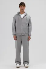 Basic Zip-Up Oversize Hooded Sweatshirt Grey