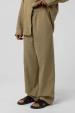 Baggy Fit Muslin Linen Trousers Khaki