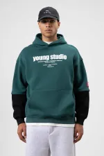 Sweat à capuche imprimé oversize, bleu marine