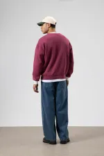 Oversize Bisiklet Yaka Baskılı Sweatshirt Bordo