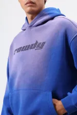 Sweat à capuche oversize imprimé délavé bleu marine