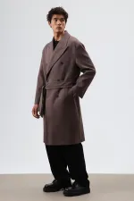 Oversize Kruvaze Kaşe Kaban Açık Kahve