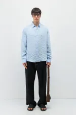 Çizgili Oversize Gömlek Mavi