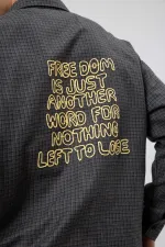 Oversize Baskılı Günlük Kareli Gömlek Haki