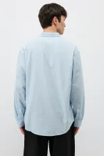 Basic Oversize Pamuk  Keten Gömlek Mavi