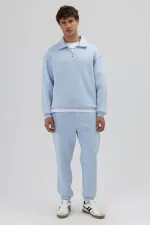 Pantalon de survêtement basique à chevilles élastiquées, bleu clair