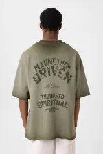 T-shirt oversize en maille délavée kaki