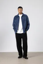 Oversize Dokulu Gömlek Lacivert