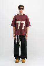 Numara Baskılı Oversize Tişört Bordo