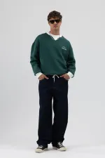 Oversize Bisiklet Yaka Baskılı Sweatshirt Nefti