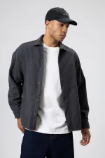 Dokulu Oversize Gömlek Ceket Antrasit