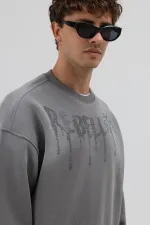 Sweat-shirt noir oversize imprimé délavé