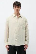 Modal Fabric Striped Oversize Shirt Beige