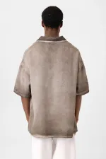 Yıkamalı Kısa Kollu Oversize Gömlek Kahve