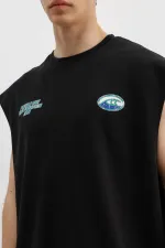 Oversize Baskılı Kolsuz Tişört Siyah
