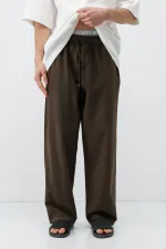 Bel Lastikli Baggy Fit Keten Pantolon Kahve