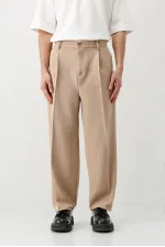 Baggy Fit Pleated Trousers Beige