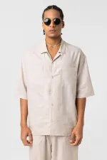 Double Pocket Oversize Linen Shirt, Beige