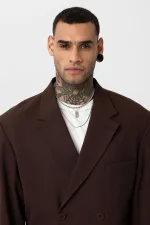 Costume croisé coupe décontractée, couleur café