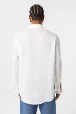 Basic Oversize Uzun Kollu Keten Gömlek Naturel