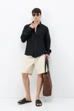 Dokulu Oversize Gömlek Siyah