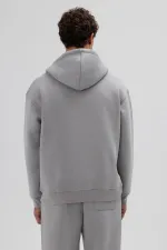 Basic Zip-Up Oversize Hooded Sweatshirt Grey