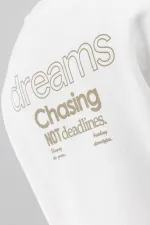 Sweat-shirt oversize à col rond imprimé, écru