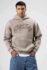 Oversize Baskılı Kapüşonlu Sweatshirt Açık Vızon