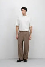 Pantalon ample en tissu, couleur vison