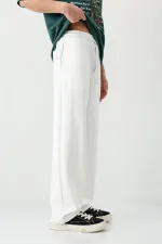 Baggy Fit Yıkamalı Eşofman Alt Ekru