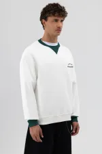 Sweat-shirt oversize à col rond imprimé, écru