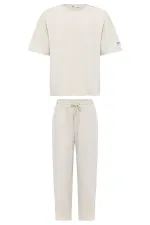 Etiket Detaylı Oversize Eşofman Takım Buz Grisi