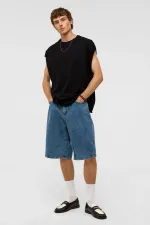 Oversize Bermuda Denim Şort Mavı Renk-2