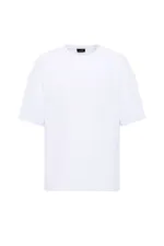 Arka Yazı Baskılı Oversize Triko Tişört Beyaz