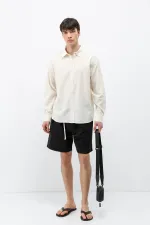 Dokulu Keten Görünümlü Oversize Gömlek Naturel