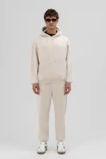 Basic Oversize Kapüşonlu Sweatshirt Taş