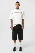 Yıkamalı Arka Baskılı Oversize Tişört Ekru