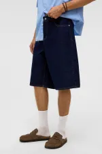 Oversize Bermuda Denim Şort Koyu Mavi
