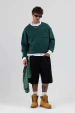 Bisiklet Yaka Cep Detaylı Oversize Sweatshirt Nefti