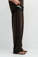 Fitilli Dokulu Baggy Eşofman Alt Koyu Kahve