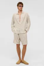 Oversize Long-Sleeved Striped Linen Shirt Indigo